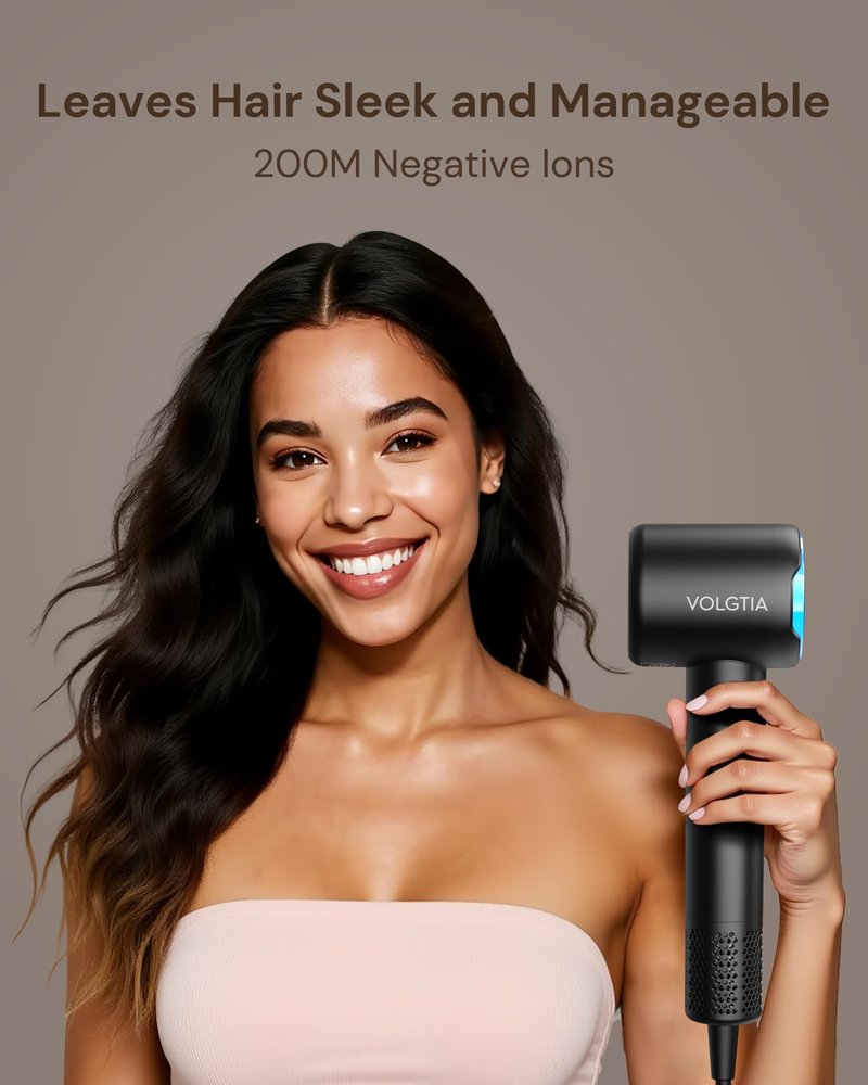 VOLGTIA Hair Dryer Blow Dryer with Diffuser for Curly Hair, 110000 RPM Professional High Speed Hairdryer with Negative Ions, 1400W Blow Dryer with 6.5 Ft Cord Fast Drying for Women Men