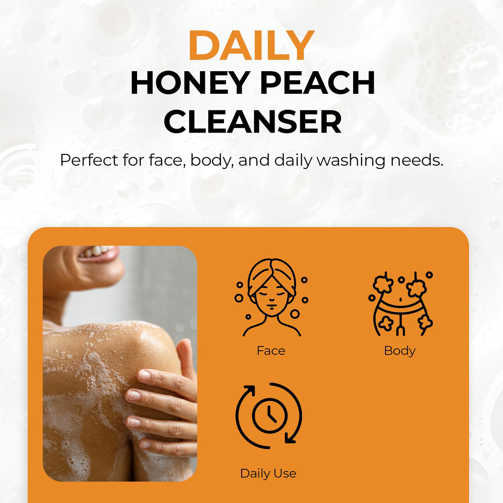 RA COSMETICS 100% African Liquid Black Soap with Honey Peach – Liquid African Black Soap Body Wash with Shea Butter, Coconut Oil & Plantain Peel | Deep Cleansing for Sensitive & Acne-Prone Skin, 8 oz