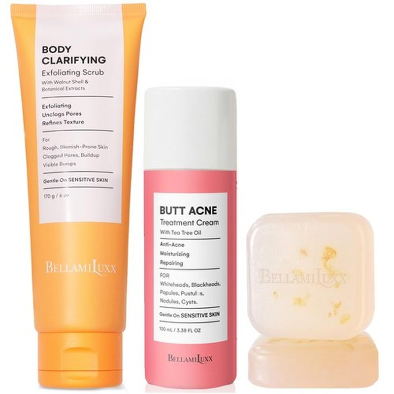 BellamiLuxx Butt Acne Treatment Set: Acne Soap Bar + Butt Treatment Lotion for Breakouts on Buttocks, Thighs, Back, Chest & Ingrown-Prone & Folliculitis-Prone Skin – Helps Reduce Body Breakouts