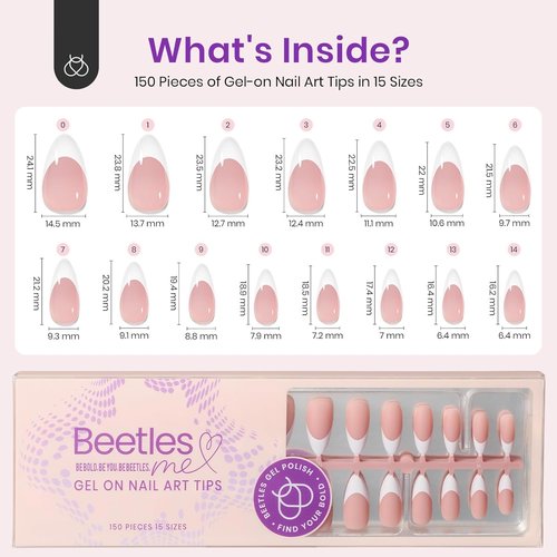 Beetles Almond Press on Nails - 210Pcs Ombre Medium Almond Nails Press on Nails 4-in-1 French Tip Press On Nails Press on 15 Sizes