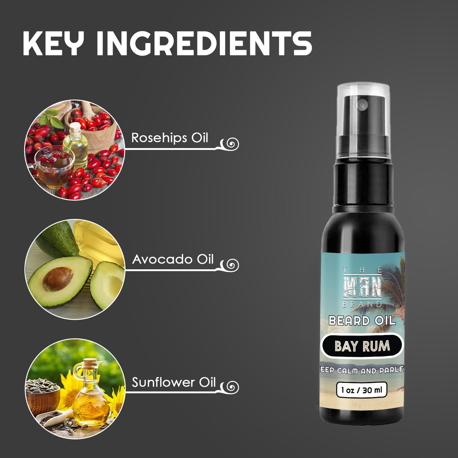 The Man Brand Bay Rum Beard Oil for Men Natural Beard Oil with Rich Bay Rum Scent for Beard Conditioning and Care, Soften and Hydrate with Leave-In Formula (1 Ounce)