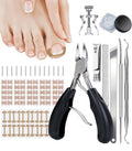Ingrown Toenail Corrector Set with 50 Positive Nail Strips & 20 Breathable Patches, Professional Pedicure Tool Kit for Curved Toenails, Easy to Use for Beginners