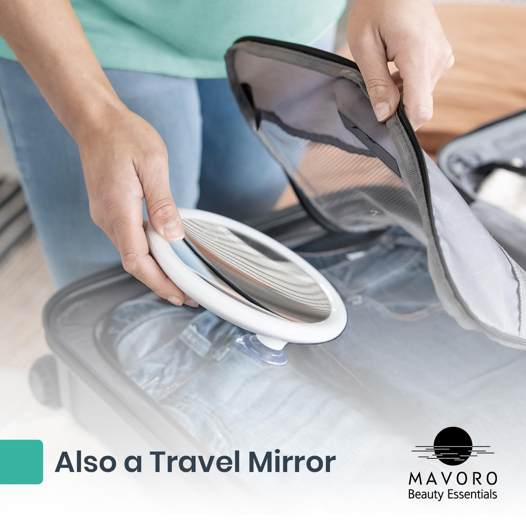 Mavoro 6.8" LED Magnifying Mirror with 3 Strong Suction Cups | 5X Magnification | Portable Lighted Travel Makeup & Cosmetic Mirror with Light (4 AAA Battery Operated | 5X)