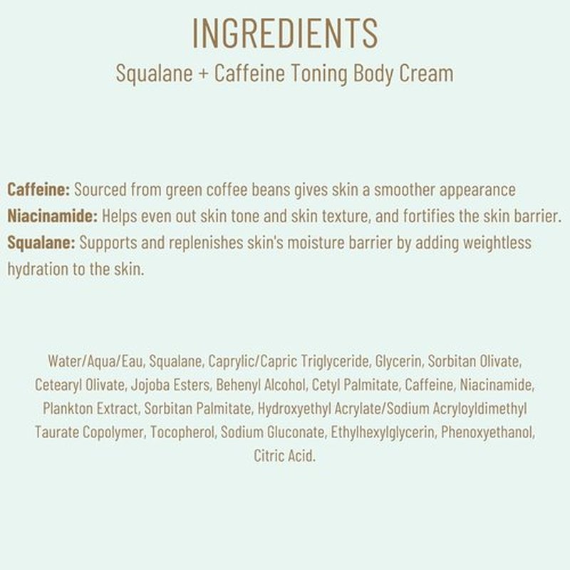 Biossance Squalane + Caffeine Toning Body Cream - Firming Moisturizer for All Skin Types | Vegan & Fragrance-Free