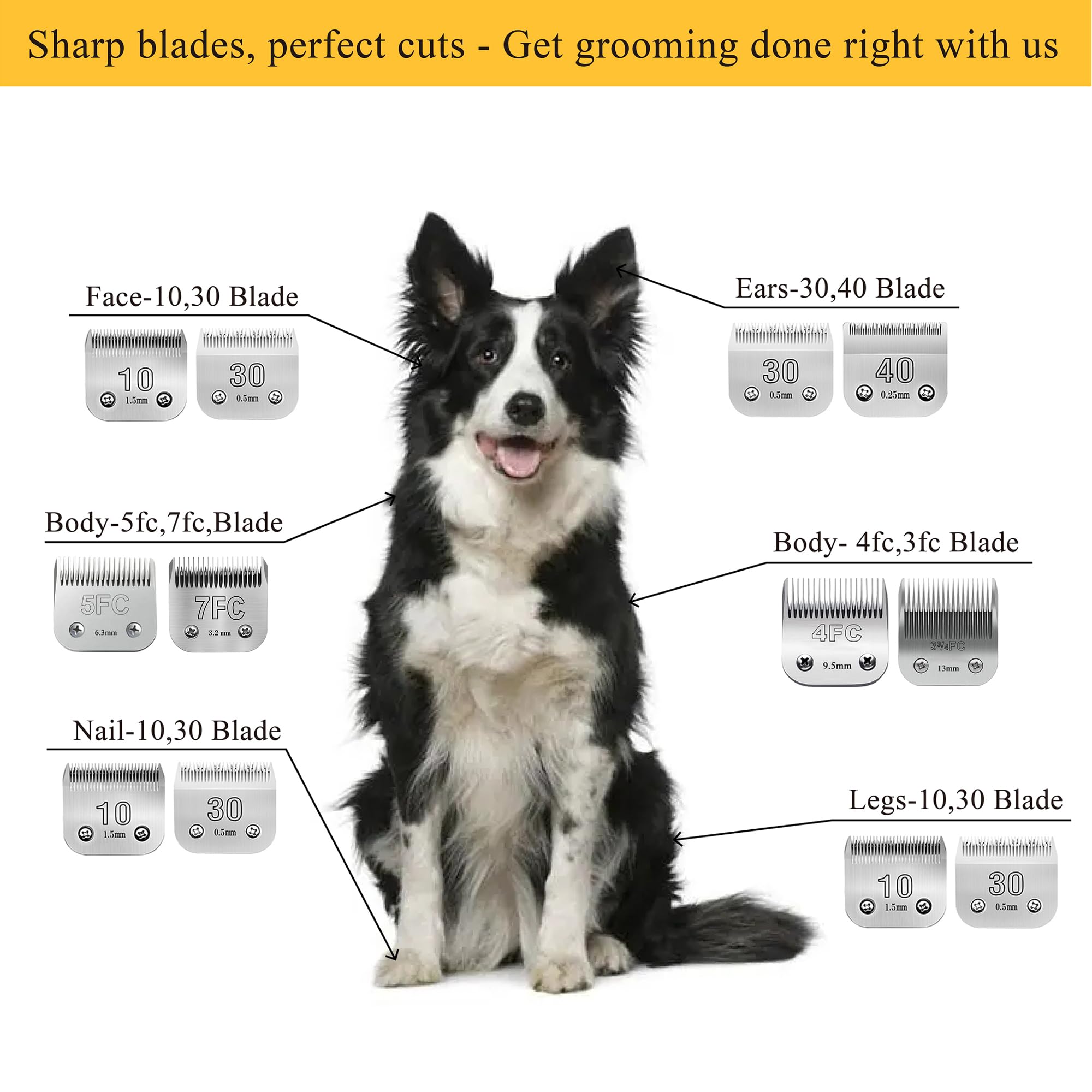 SUNISSA Detachable Pet Dog Grooming Clipper Ceramic Blade,Compatible with Andis Size 30 Cut Length 1/50"(0.5mm),Compatible with Oster A5,Wahl KM Series Clippers