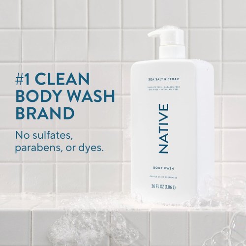 Native Body Wash - Sea Salt & Cedar Scent - Sulfate-Free & Gentle for All Skin Types - 36 oz Pump Bottle
