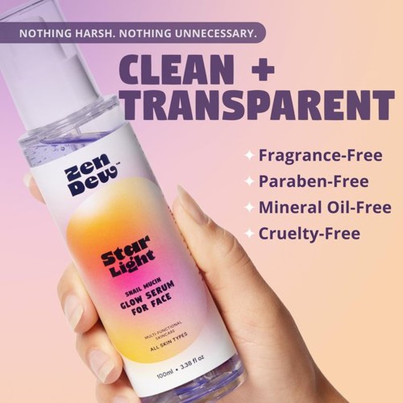 Clinically Advanced Korean Snail Mucin Serum - Star Light by Zen Dew (3.38 oz) Brightening, Anti-Aging & Hydrating K Beauty Face Serum for Glass Skin Glow – Smoothing Korean Skin Care