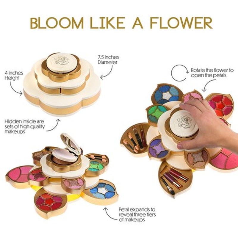 CoralBeau All In One Makeup Kit for Teens and Women - Flower Makeup Set for Girls 10-12 - Pigmented Eyeshadows, Lip Creams, Blushes, Concealer and Mirror - Full Starter Makeup Gift Set for Beginners