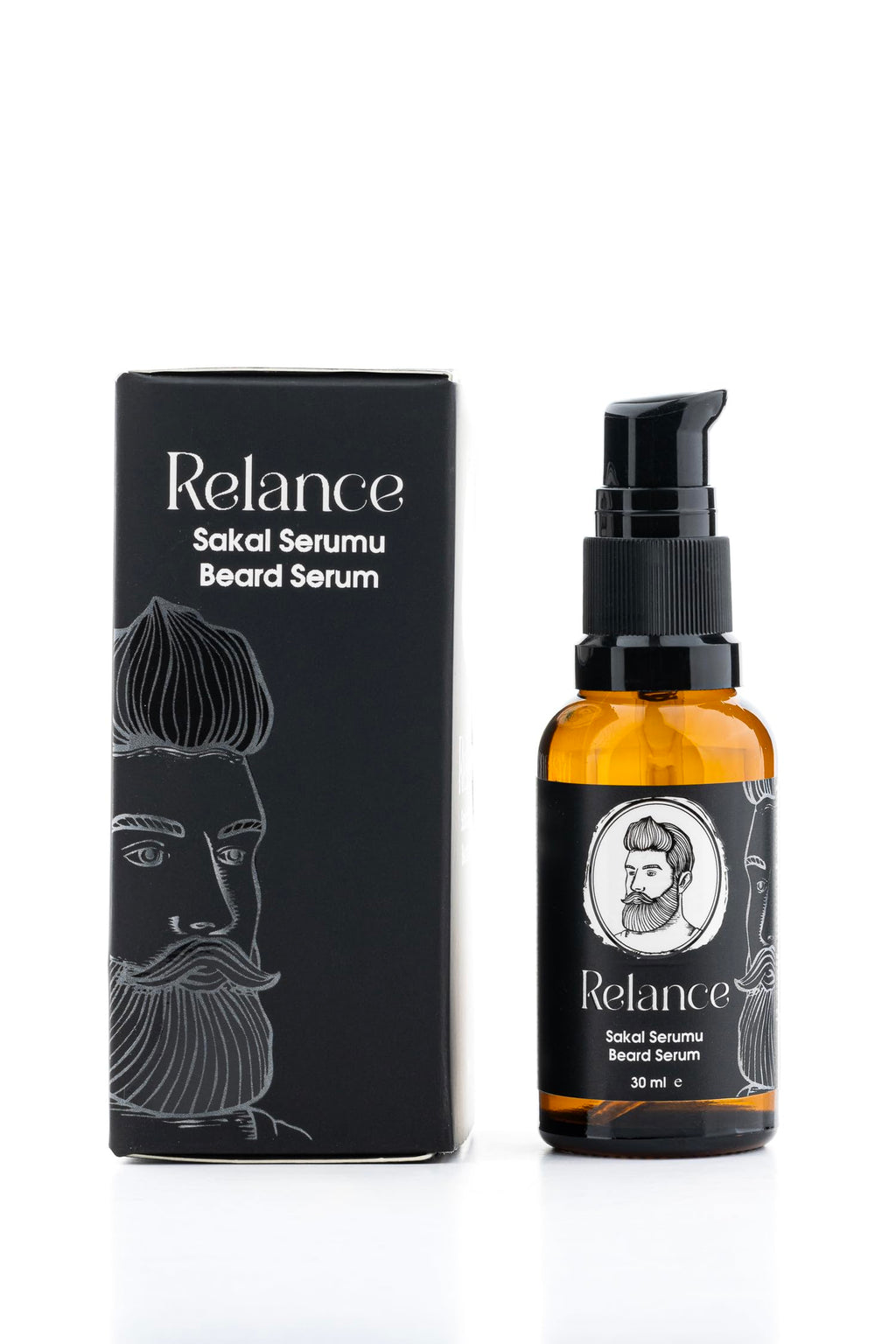 Relance Premium Beard Serum, Black and Amber Glass Bottle, 30ml