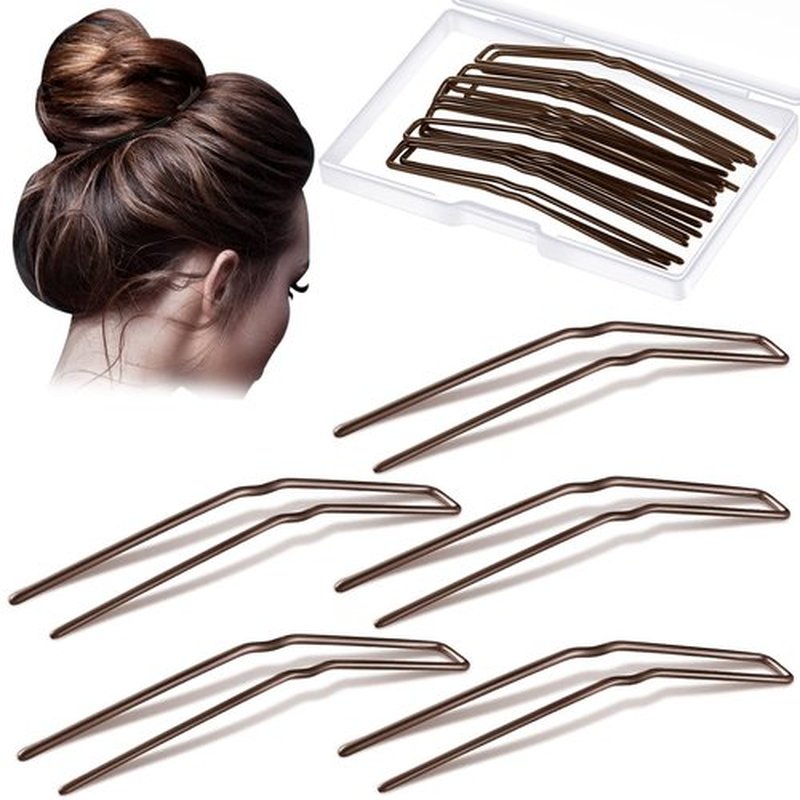 MTLEE 24 Pcs U Shaped Hair Pins, Ballet Bobby Pins for Updo with Storage Box, Metal U Bun Hair Forks for Women Girls, Thick Thin Long Curly Hair(Brown, 2.5 Inch, 3 Inch)