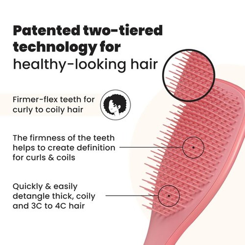 Tangle Teezer Ultimate Detangler Brush - Reduces Frizz & Breakage for 3C to 4C Curly Hair - Coral Pink
