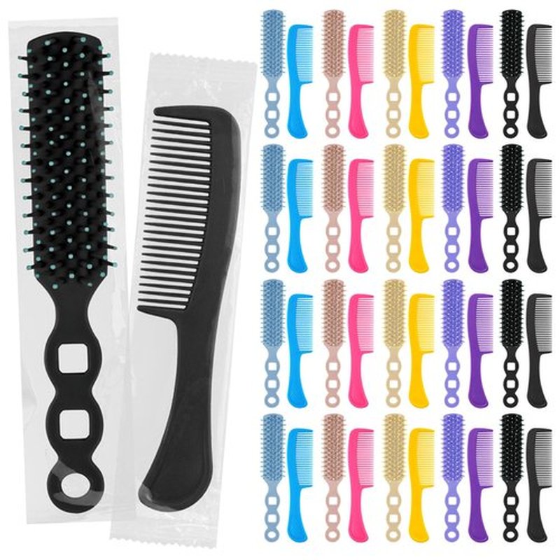 Gisdo 50 Pcs Hair Brush and Comb Set in Bulk for Homeless Individually Wrapped, Bulk Comb Brush Hairbrush for Women Kids Hotel Homeless Charity (Bright Color)