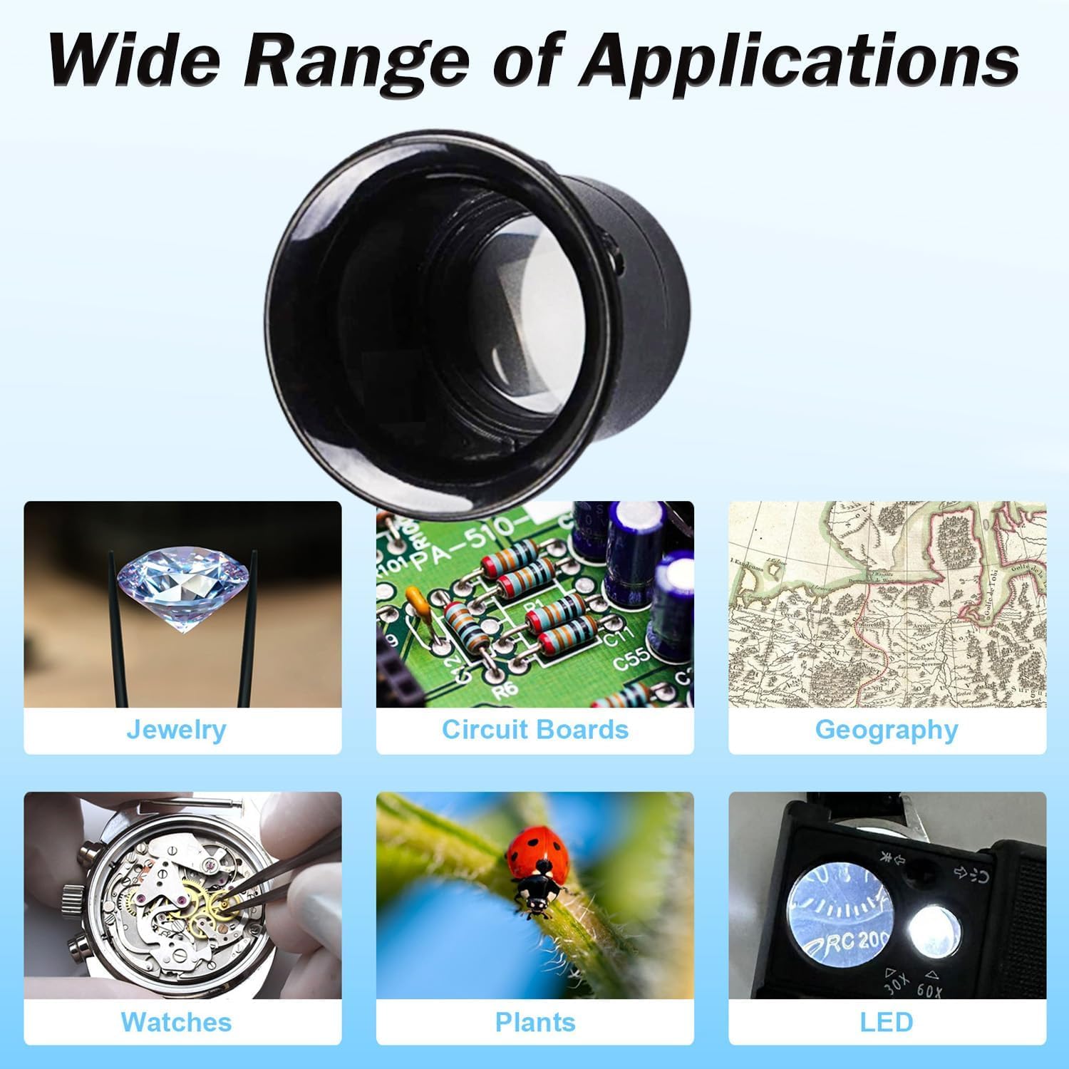 5PCS Portable Monocular Magnifier Small Magnifying Glass (10X 8X 5X 4X 3X)