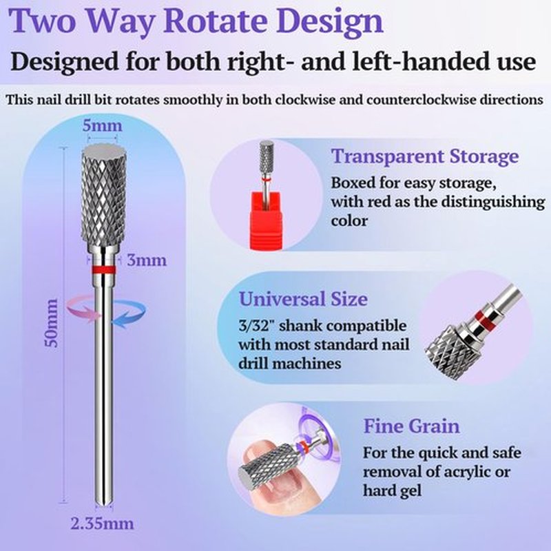 FATUXZ 3/32" Carbide Nail Drill Bits, Gel Polish Remover Drills Bit, Cuticle Clean Nail Drills Bit, Professional Flat Top Tungsten Nail Bits Set Nail File Acrylic for Manicure,Pedicure (Fine - F)