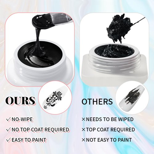 U-Shinein 2Pcs Nail Sculpting Gel,Non Wipe 3D Painting Nail Polish Gel with Nail Painting Pen for Art Carving Modeling,Rub Chrome Nail Powder,and Nail Painting UV/Led Manicure DIY, Black & White