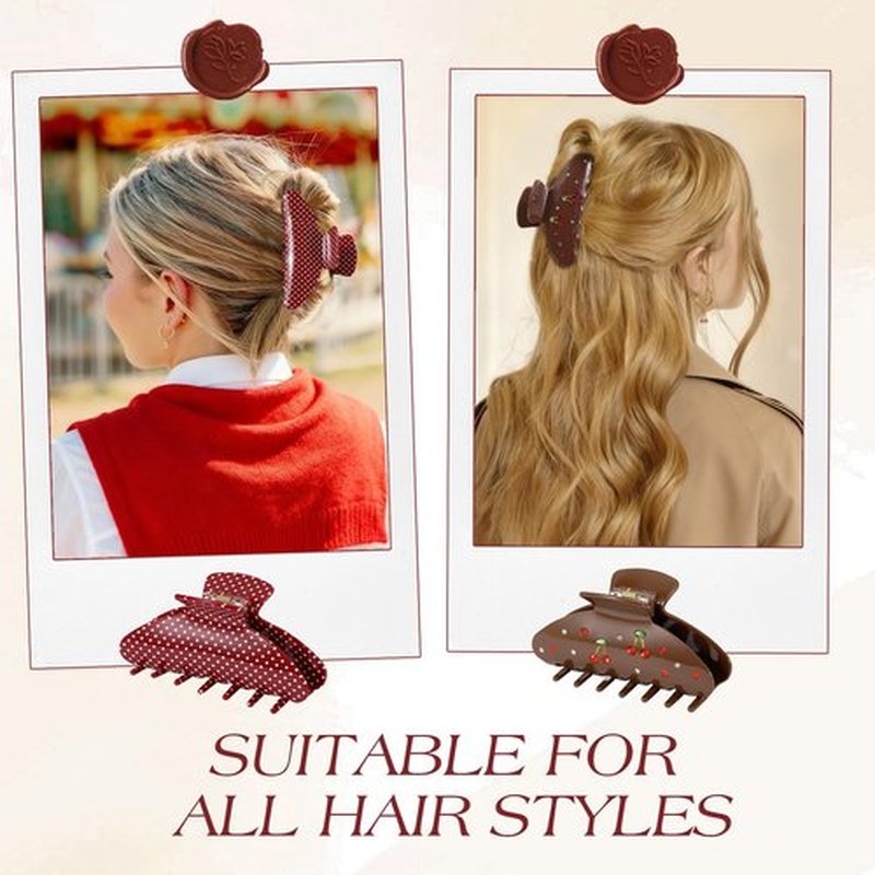 2 Pack Hair Claw Clips for Women, Polka Dots Claw Clips, Recycled Acrylic Strong Hold Claw Clips for Thick Thin Hair, Eco-Friendly, Easy Updo for Work, Active Lifestyle, Valentine's Day Gifts