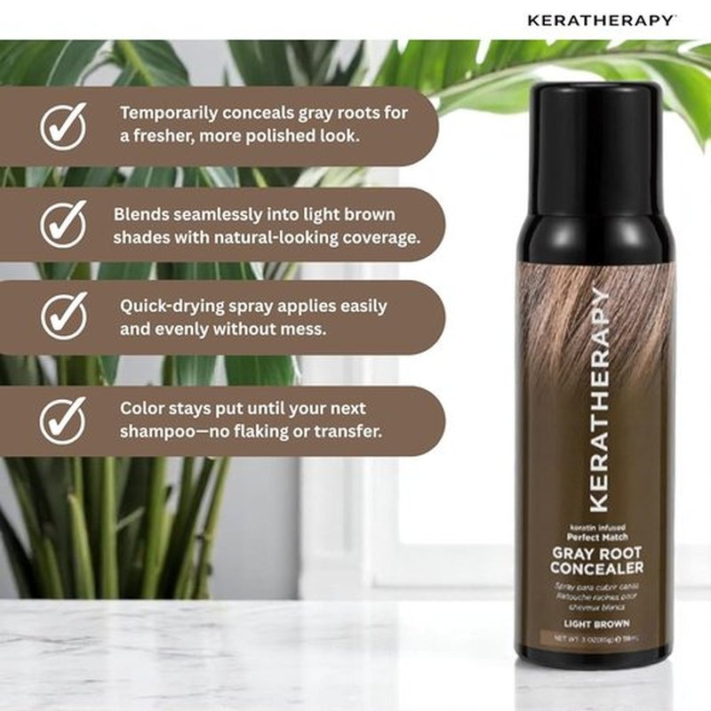 Keratherapy Keratin Infused Gray Root Concealer Spray - Light Brown, 3 oz | Temporary Hair Darkening Solution