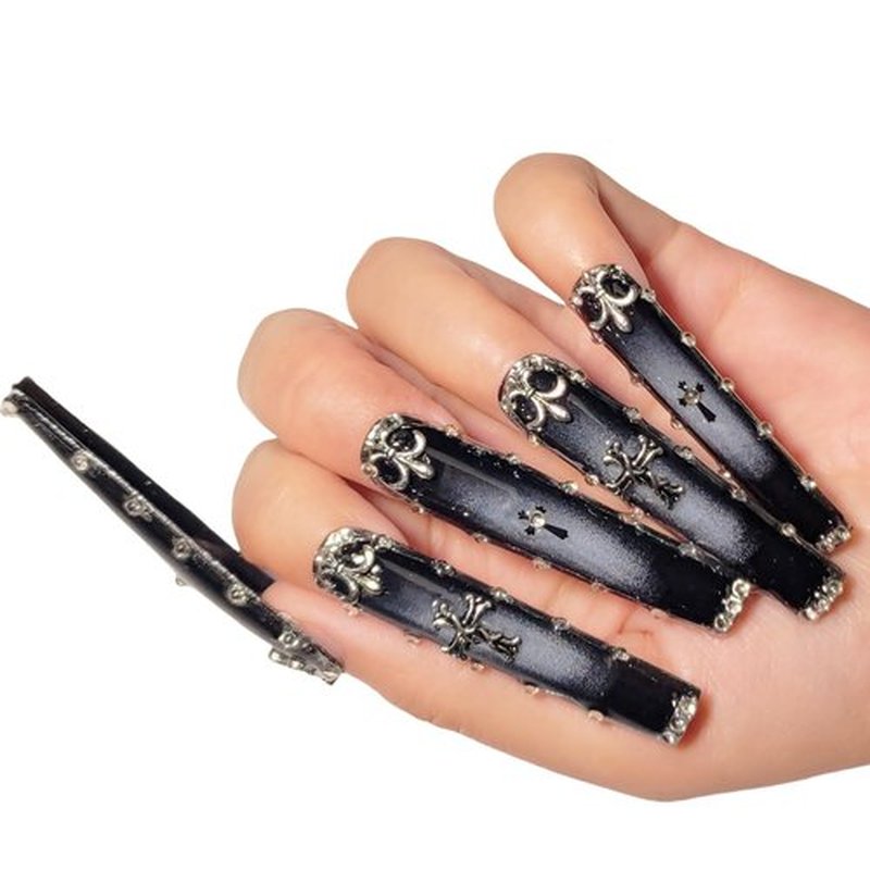 Handmade Extra Long Handmade Extra Long Press On Nails Square，10pcs 3d Handmade Press On Nails With Halloween Style Designs Suitable For Weddings, Parties, Festivals For Girls And Women