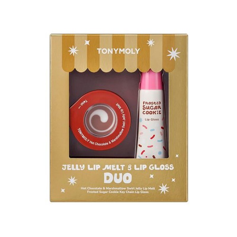 TONYMOLY Jelly Lip Melt Duo | Hydrating Lip Balm & Gloss Key Chain Set - Limited Edition Holiday Flavors