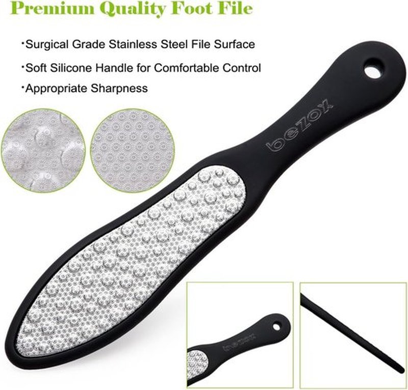 BEZOX Foot File - Double-Sided Callus Remover for Cracked Heels | Stainless Steel with Storage Bag