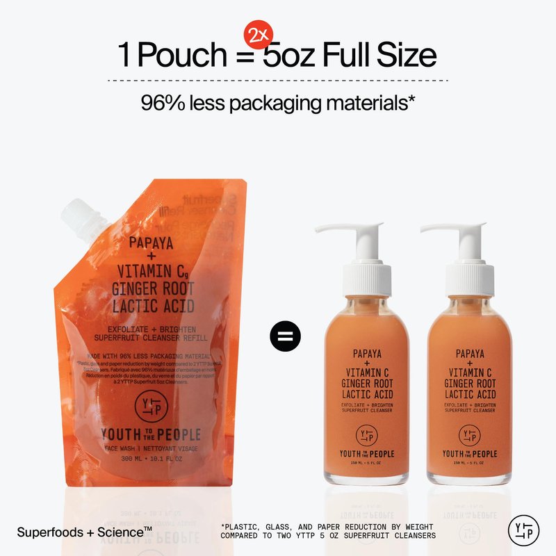 Youth To The People Superfruit Facial Cleanser Full Size - Papaya + Vitamin C Exfoliating Face Wash, Skin Renewal with AHA + BHA, Evens Tone & Texture for Soft + Radiant Skin - 5 fl oz