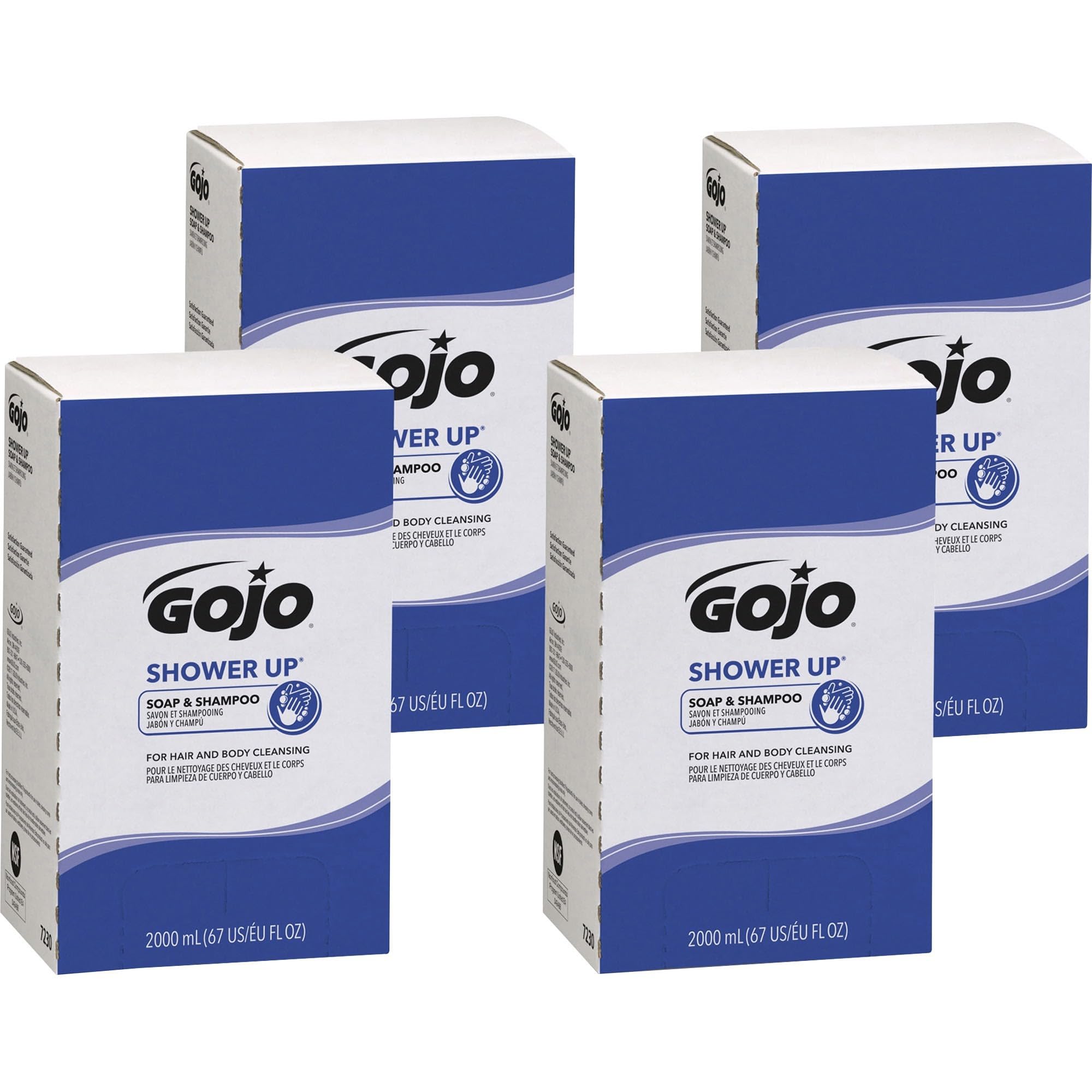 GOJO SHOWER UP Soap & Shampoo Clean Fragrance, 2000 mL Soap/Shampoo Refill PRO TDX Push-Style Dispenser (Pack of 4) - 7230-04