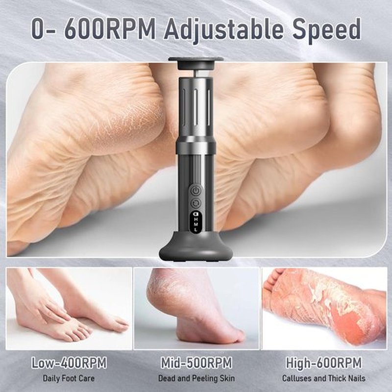 ANGNYA Electric Callus Remover for Feet with 3 Adjustable Speeds, Rechargeable Stand and Replacement Sandpaper Disks, Electric Foot Callus Remover Foot File for Feet Pedicure Tool for Dead Skin (Grey)
