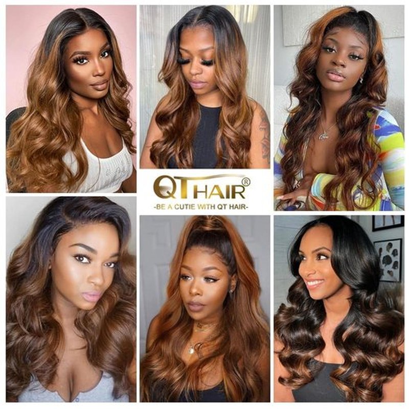 QTHAIR T1B/4/30 Ombre Body Wave Human Hair Weave 18A Brazilian Virgin Hair Bundles Ombre 100% Unprocessed Body Wavy Hair Weft 1 Bundle (18",100g)