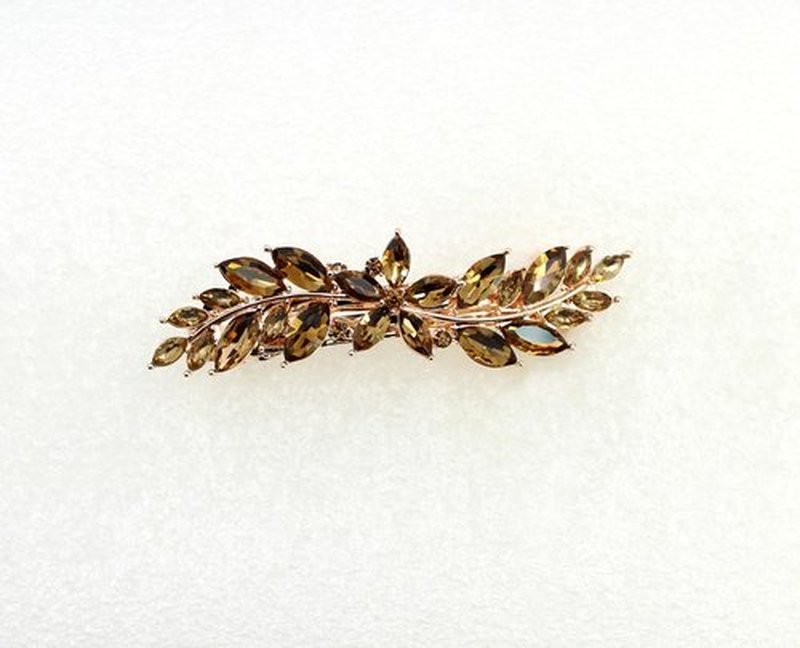 Faship Smoked Topaz Chocolate Brown Rhinestone Crystal Small Floral Hair Barrette Clip