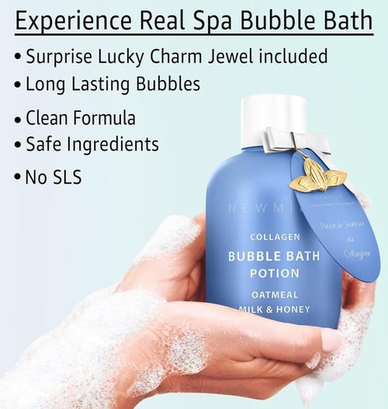 Skiennix Collagen Bubble Bath - Long-Lasting Foam with Oatmeal, Milk & Honey | Moisturizing Spa Gift for Relaxation