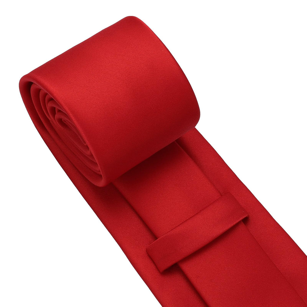 PenSee Men's Red Tie Set Solid Pure Color 3.15" (8CM) Classic Formal Plain Necktie and Pocket Square Set Red Ties For Men