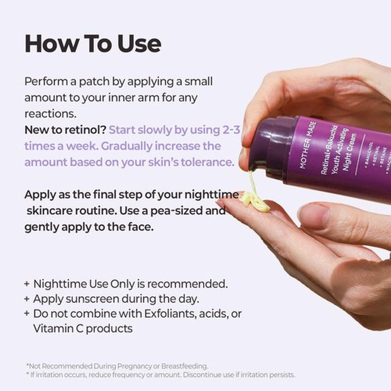 MOTHER MADE Retinol Bakuchiol Night Cream, 1 Fl Oz, Korean Retinal Face Cream to Firm Skin, Reduce Wrinkles, Fine Lines, Signs of Aging, Antiaging, Smoothing, Korean Skincare