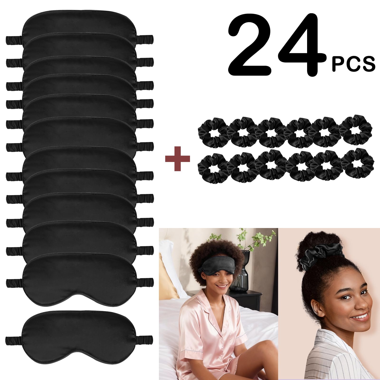 24Pcs Satin Eye Mask Silk Sleep Masks Silky Eyes Cover Blackout Blindfold Eyeshade Scrunchies Hair Ties Travel Wedding Gift