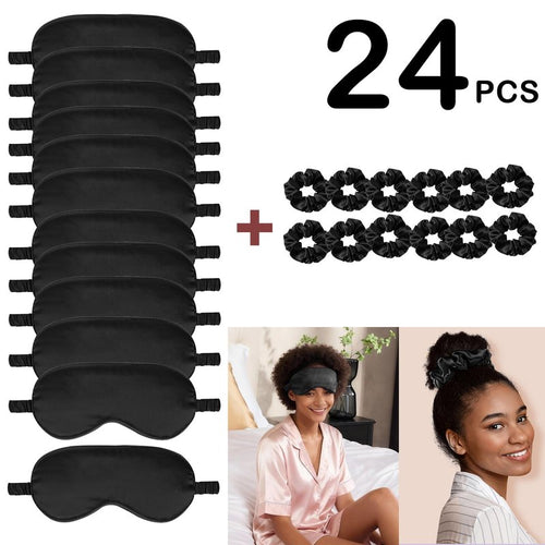 24Pcs Satin Eye Mask Silk Sleep Masks Silky Eyes Cover Blackout Blindfold Eyeshade Scrunchies Hair Ties Travel Wedding Gift