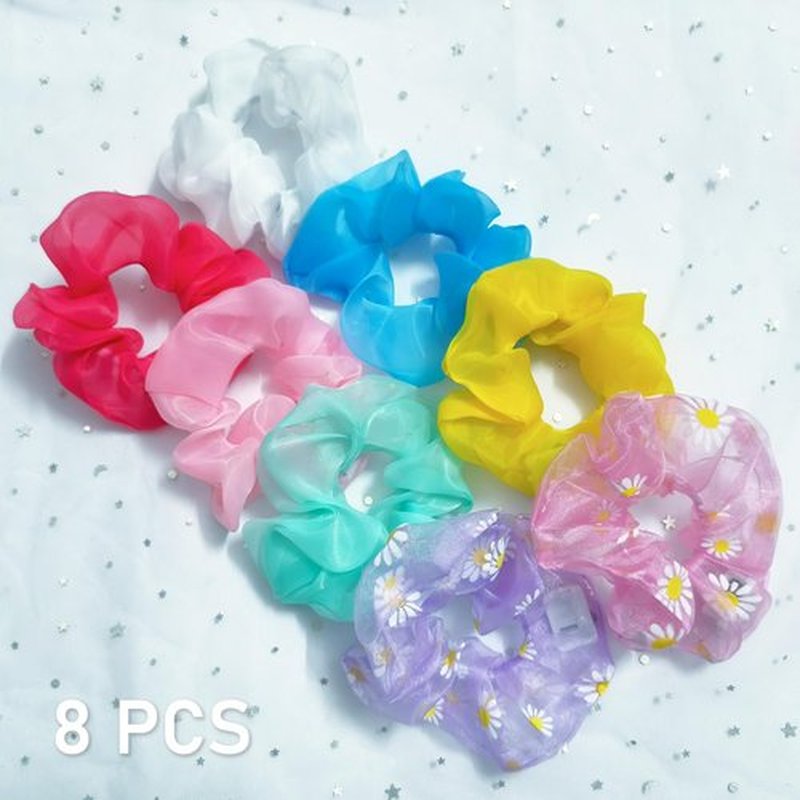 8 PCS Light up Hair Scrunchies, 3 Glow Modes, Hair Accessories for Women & Girl, Glow in the Dark Party Supply for Birthday Festival Rave Concert