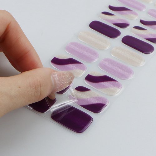 JMEOWIO Gel Nail Stickers Purple White Glitter French Tip Semi Cured Gel Nail Strips Wraps UV/LED Nail Supplies Nail Art Design Decoration Accessories
