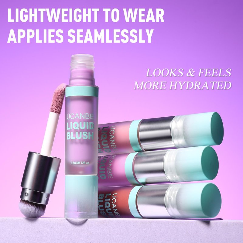 UCANBE Dual-Ended Liquid Blush with Angle Applicator & Built-In Brush, Seamless Buildable Blendable Lightweight Cheek Tint Makeup, Long Lasting Creates Dewy Natural Flush Finish - Lavender