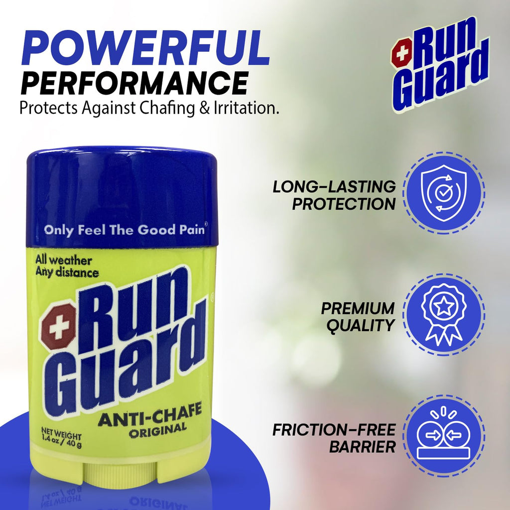 RunGuard Original Anti-Chafing Balm - Highly Effective USA Made Chafe Stick for Runners & Athletes - Sweat & Water-Resistant Formula - Sports Running Anti Chafe Soothing Balm Stick - 40g