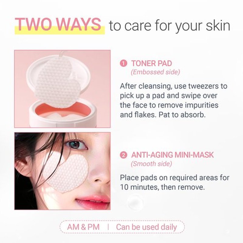 TENZERO Pink Hyaluronic Acid Niacinamide Serum Heart Pad (50 Count, 150g), Hydrating & Brightening Glowing Face Toner Pads, Korean Facial Radiance Pads, Dry Skin