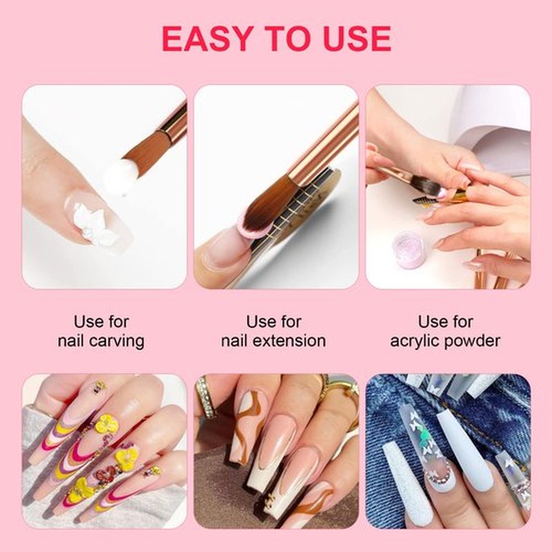 SAVILAND 7-Piece Rose Gold Acrylic Nail Brush Set: Acrylic Brushes for Salon & Home Use - Sizes 4/6/8/10/12/14/16