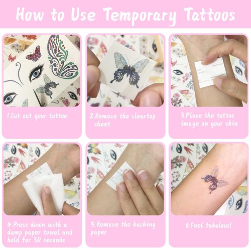 JoyfulGlam Glitter Butterfly Temporary Tattoos, Fairy Wings Face Tattoos for Birthday Party Decorations, Fairy Makeup Party Favors Costume Accessories for Women