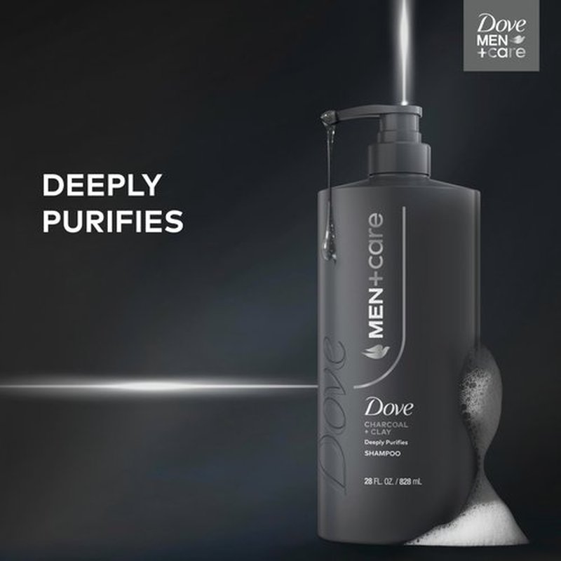 DOVE MEN + CARE Shampoo 1 count Charcoal + Clay for Real Hair that Powers Up Hair Strength, with Deep Purifying Benefits, 28 Fl oz