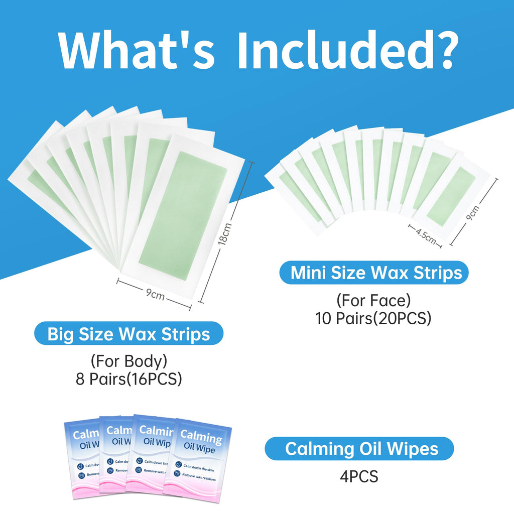 Beauty7 Men's Face & Body Waxing Strips, Ready to Use Wax Strips, Facial Hair Removal, Legs Arms Chest Back Wax, 36 Waxing Strip 4 Calming Oil Wipes