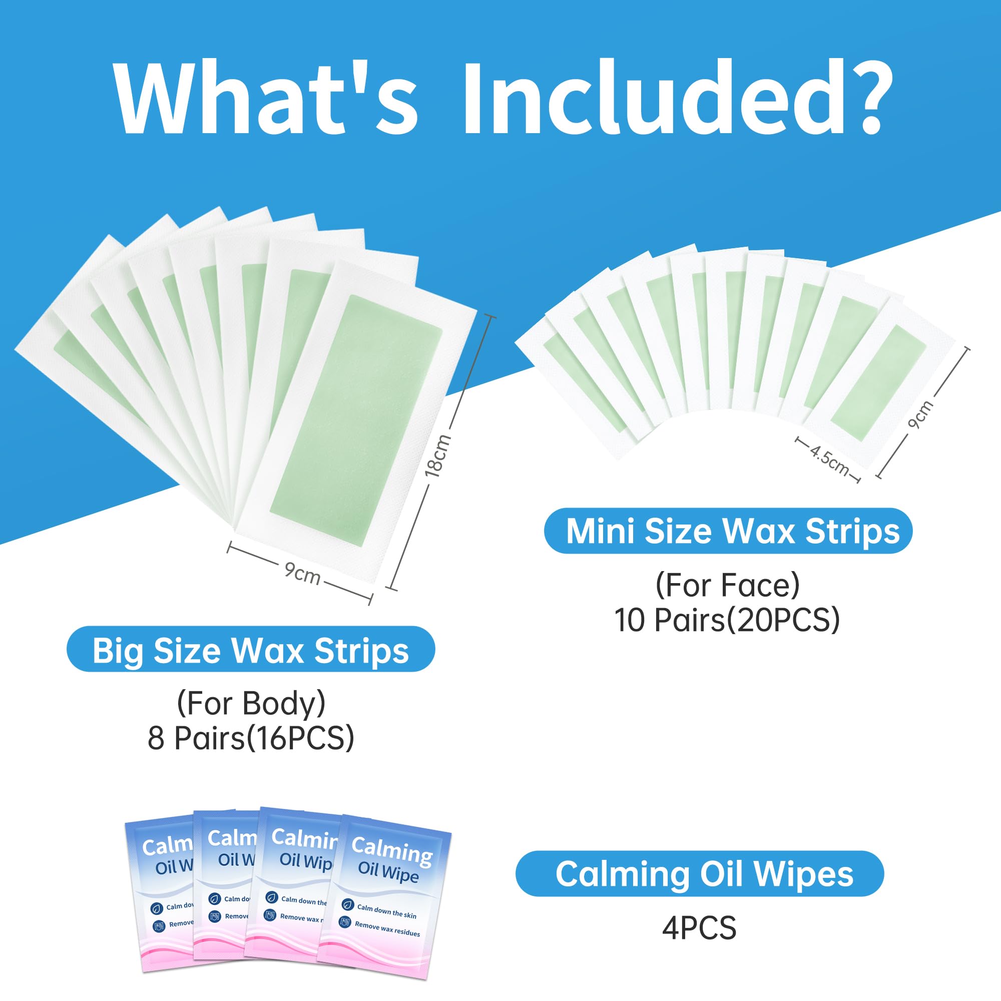 Beauty7 Men's Face & Body Waxing Strips, Ready to Use Wax Strips, Facial Hair Removal, Legs Arms Chest Back Wax, 36 Waxing Strip 4 Calming Oil Wipes