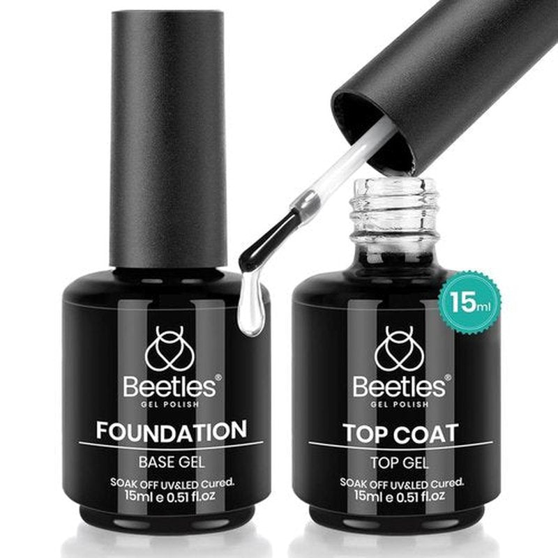Beetles Gel Top Coat & Base Coat Set - No Wipe, Long Lasting Shine | 15ml Duo for Nail Art Gifts