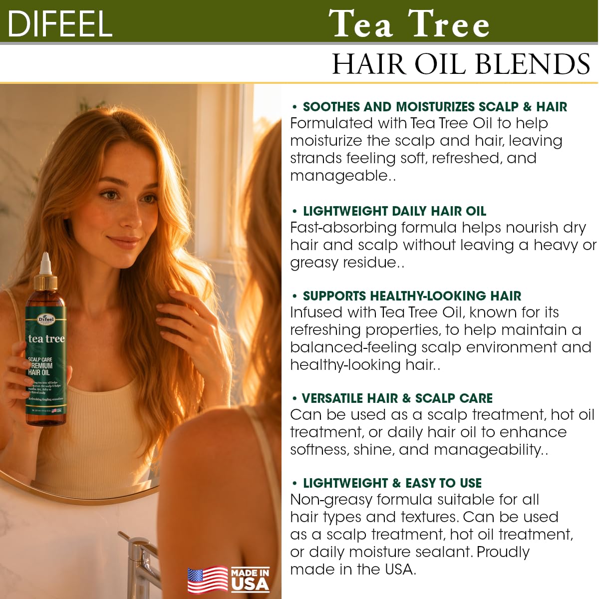 Difeel Scalp Care Tea Tree Premium Natural Hair Oil - Tea Tree Oil 8 oz.