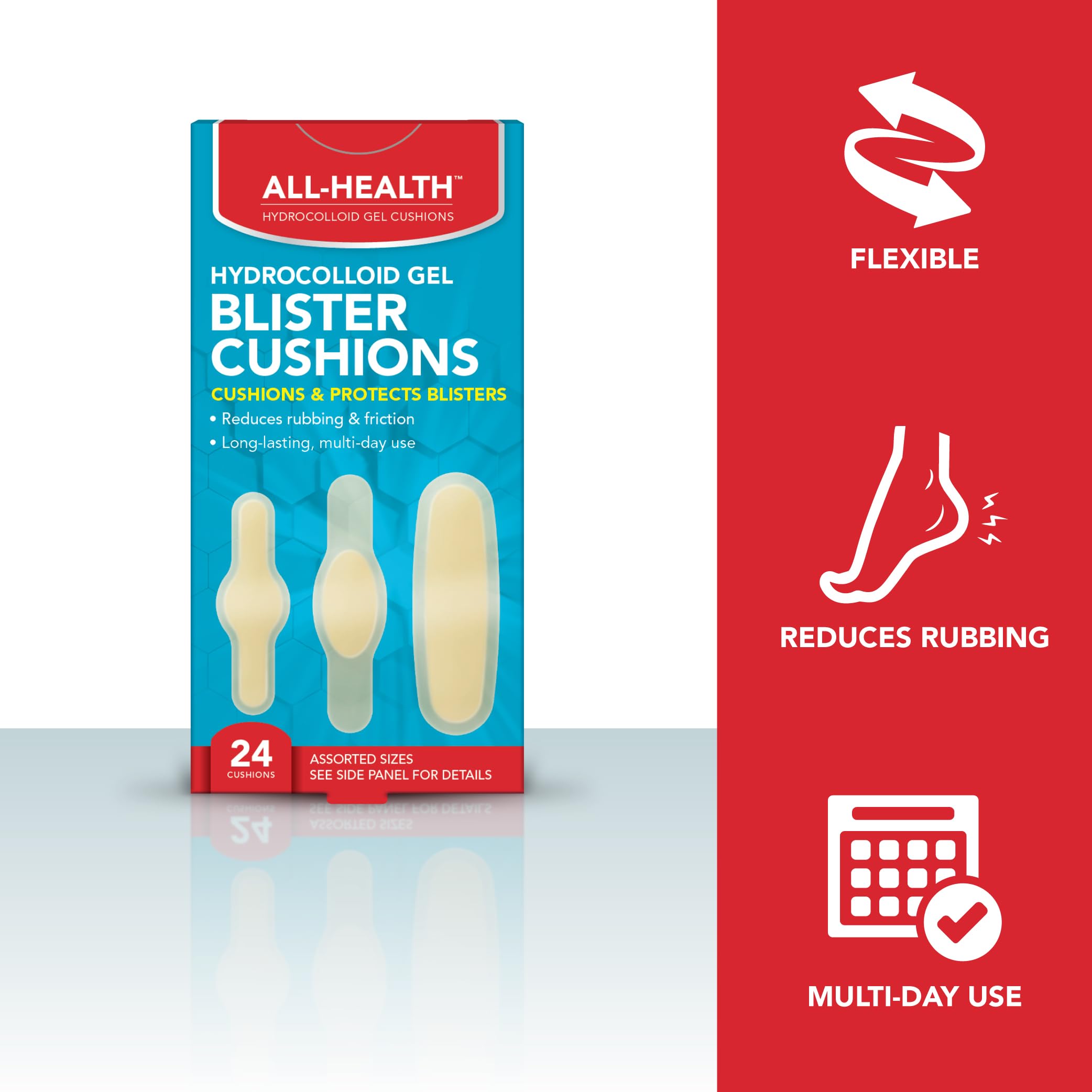 All Health Hydrocolloid Gel Blister Cushion, Variety Pack, 24 ct | Blister Prevention Kit, Cushions & Protects, Foot, Heel and Toe