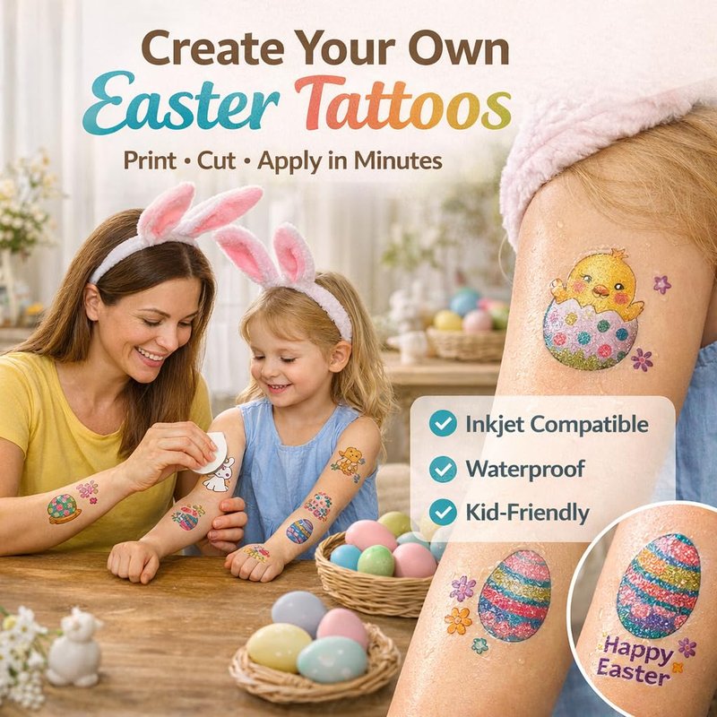 Welacer Printable Temporary Tattoo Paper for Inkjet Printer – 8.5"x11", 8 Sheets – Custom Tattoo Transfer Paper for Easter, Kids, Adults, Halloween, Christmas, Party, Festival