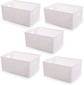 BINO Small White Plastic Baskets - 5 Pack Rectangular Organizers for Cabinets & Drawers | Durable & Portable
