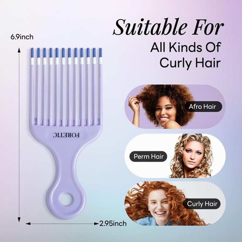 Foretic Smooth Hair Pick Comb for Curly, Thick, Medium to Long Hair, Facial Hair（Blue, Purple）